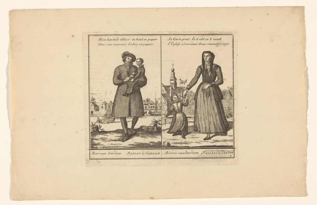 Boer en boerin uit Sardam by Abraham Allard, print, 1676-1725