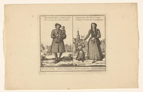 Boer en boerin uit Sardam by Abraham Allard, print, 1676-1725