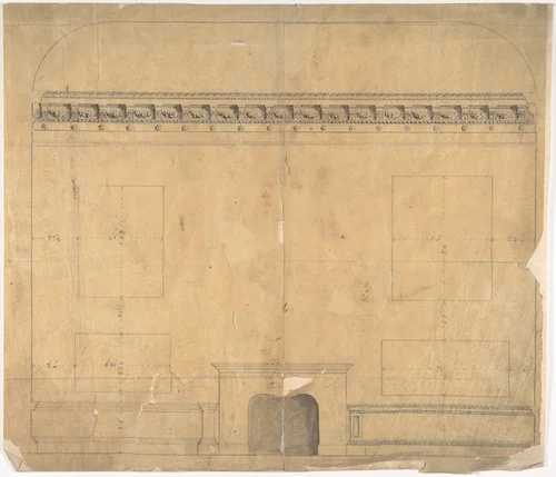 Design for Wall with Chimney Piece by anonymous, drawing, 1800-1900