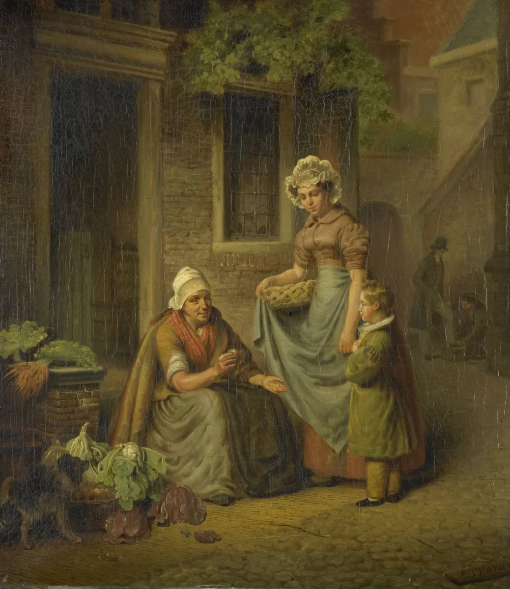 Woman Selling Vegetables by Lambertus Johannes Hansen, painting, 1825-1845