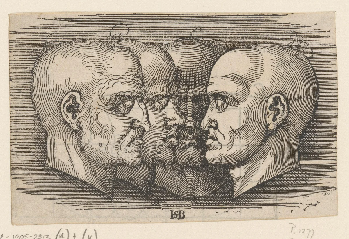 Modellen voor vier gezichten van mannen by anonymous, print, 1546