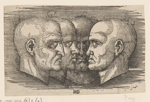 Modellen voor vier gezichten van mannen by anonymous, print, 1546