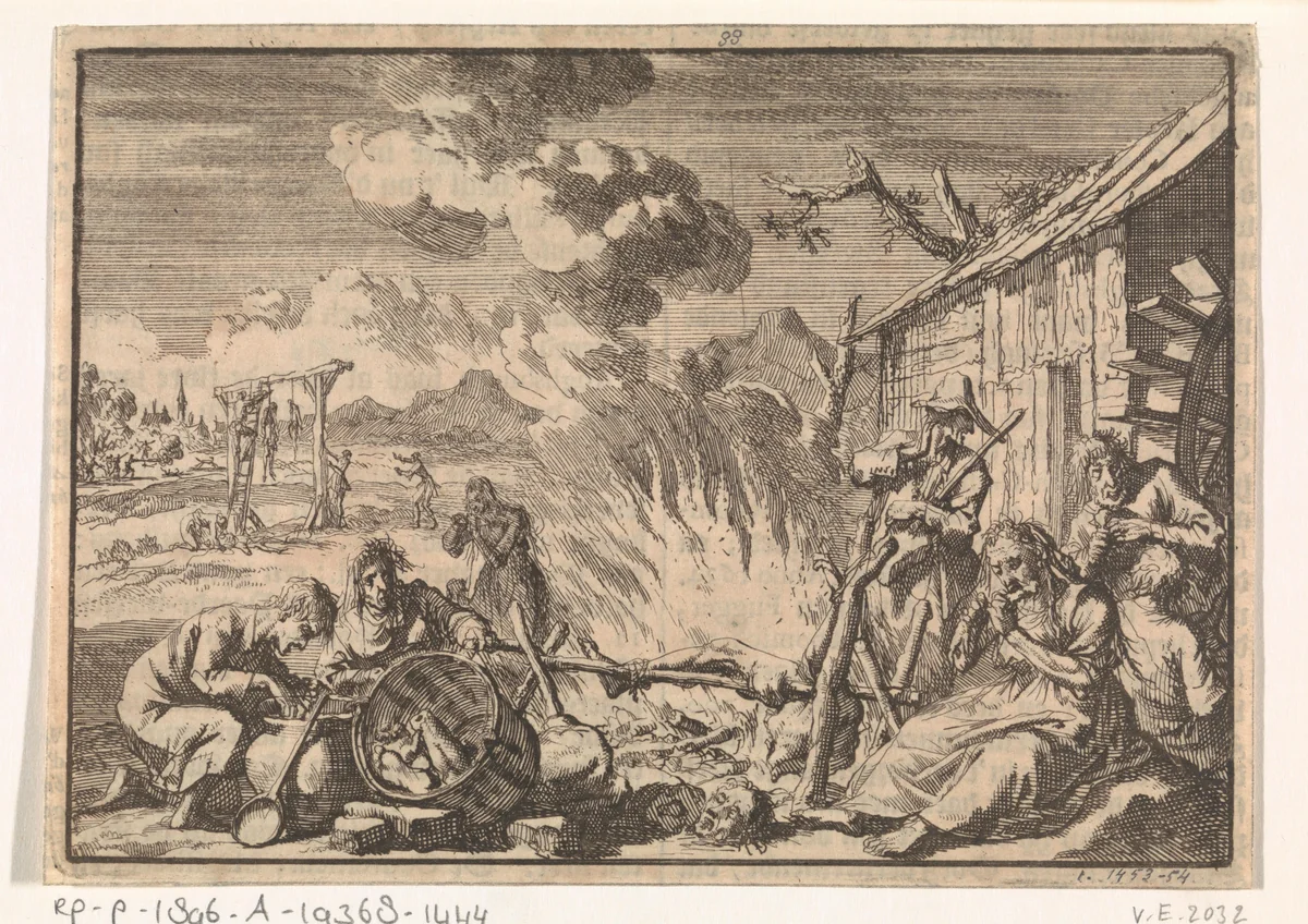 Hongersnood in Duitsland, 1637 by Jan Luyken, print, 1698