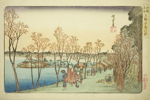 Shinobazu Pond at Ueno (Ueno Shinobazu no ike), from the series "Famous Places in Edo (Koto meisho)" by Utagawa Hiroshige (歌川広重), print, 1827-1839