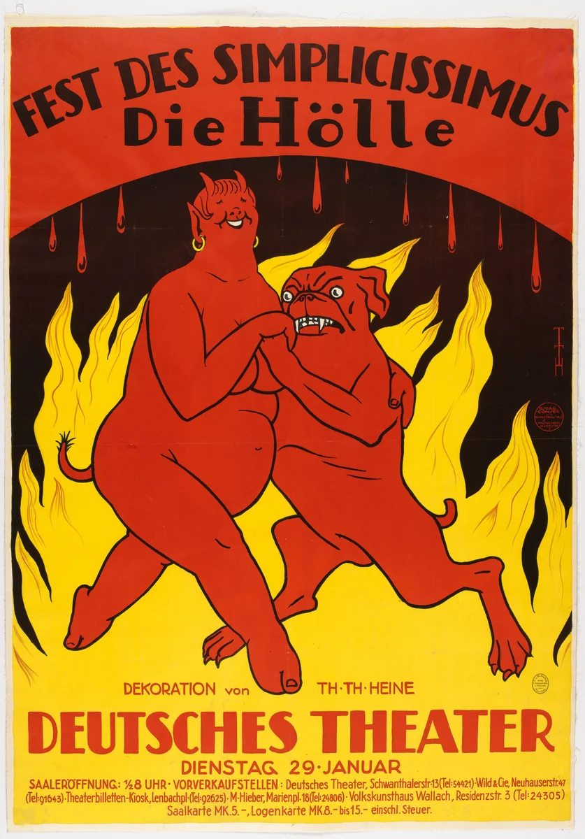 Poster for the Simplicissimus Festival "Hell" (Hölle) by Thomas Theodor Heine, design, 1929