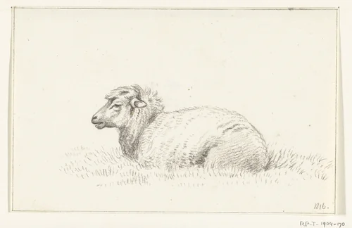 Liggend schaap, naar links by Jean Bernard, drawing, 1816