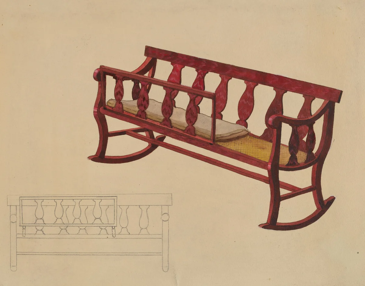 Rocking Settee Cradle by Beverly Chichester, index of american design, 1936