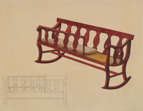 Rocking Settee Cradle by Beverly Chichester, index of american design, 1936