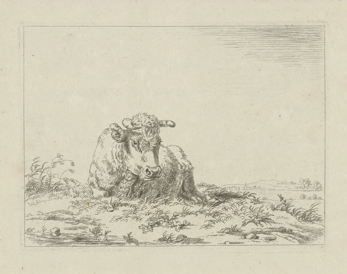 Liggende koe by anonymous, print, 1798-1848