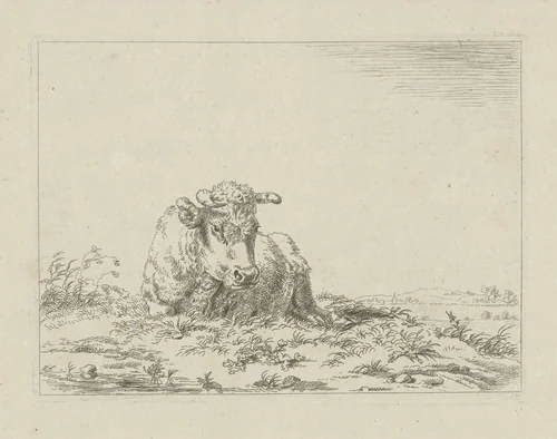 Liggende koe by anonymous, print, 1798-1848