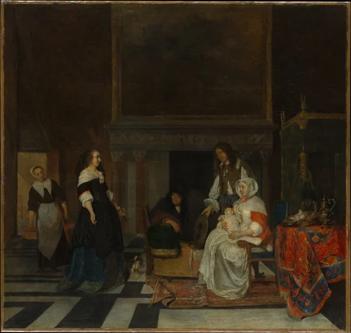 The Visit to the Nursery by Gabriël Metsu, painting, 1661
