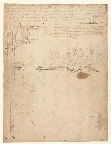 Schetsen van wapens en een groep Chinezen by Wouter Schouten, drawing, 1660