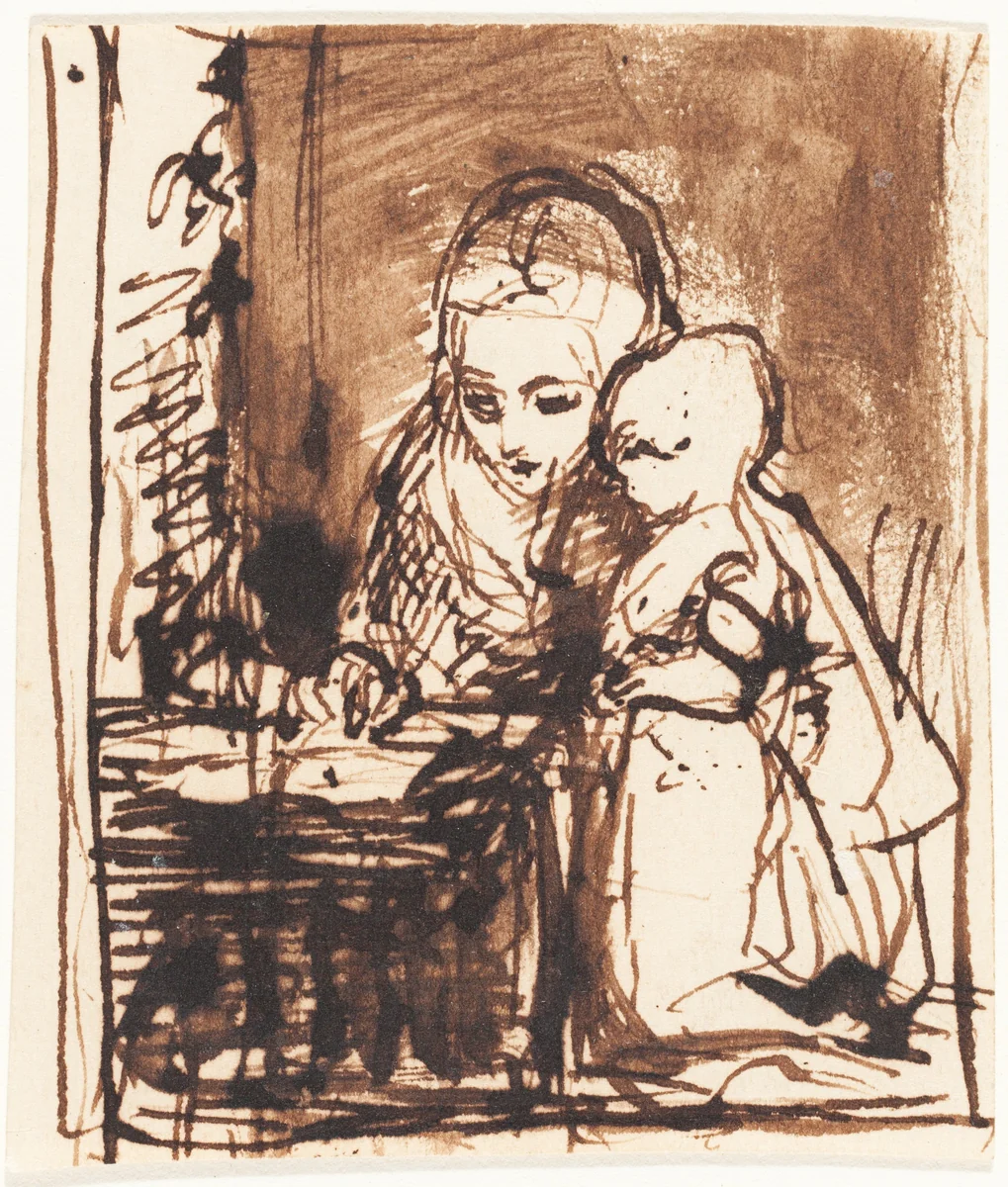 Woman Reading to a Child by Charles West Cope, drawing, 1811-1890