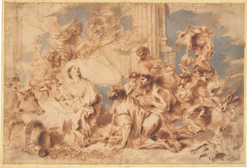 The Adoration of the Shepherds by Giovanni Benedetto Castiglione, drawing, 1650-1655