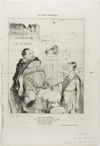 Marius At Carthage. Soldier, say to the senate that in my noble poverty I have taken for a chair a ruin And if I were in Sylla I would not be sitting here. (Pun attributed to M. Cousin), plate 35 from Histoire Ancienne by Honoré-Victorin Daumier, print, 1842