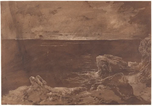 A Rocky Coast by Moonlight by William West; Samuel Jackson, drawing, 1825-1830