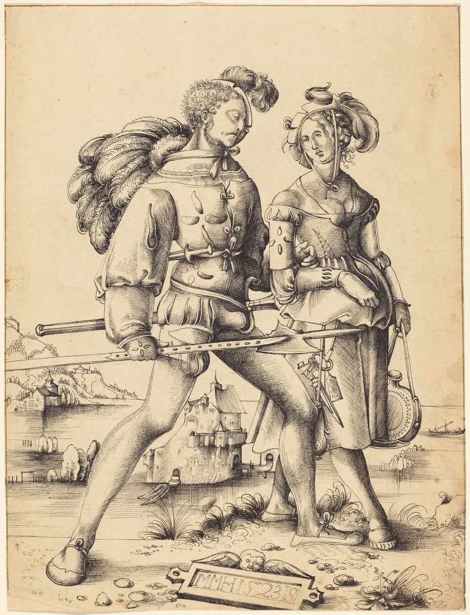 A Soldier Walking with a Camp Follower by Urs Graf, drawing, 1523