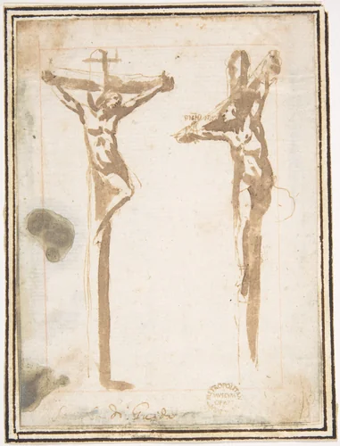 Christ Crucified with the Good Thief by Francesco Allegrini, drawing, 1624-1663