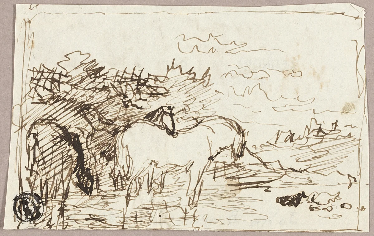 Sketch of Horses Standing in Water by John Burnet, drawing, 1842-1852