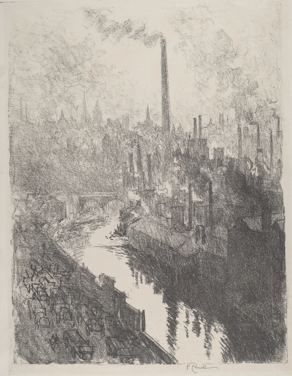 The Great Chimney, the Motor Park by Joseph Pennell, print, 1916
