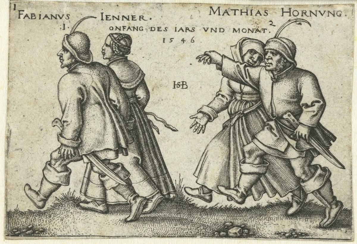 Dansende boerenparen by Unknown, print, 1546