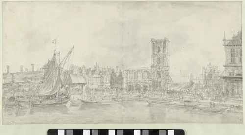 Uitgebrande ruïne van het oude Amsterdamse stadhuis, 1652 by Jan Abrahamsz. Beerstraten, drawing, 1652