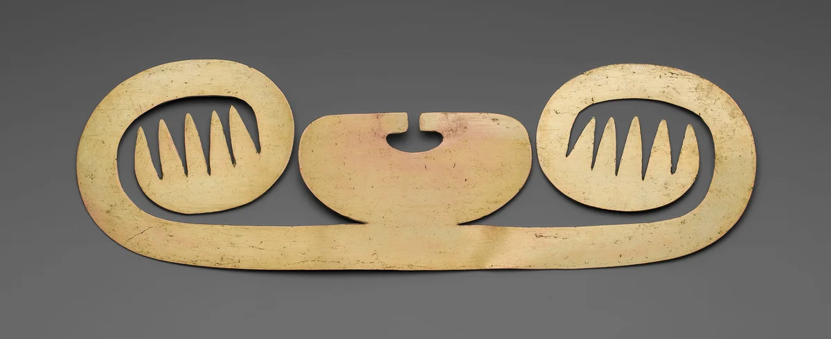 Nose Ornament with Lateral Extensions in Suggesting Whiskers, Wings, or Fish Barbels by Nariño, metalwork, 1000-1500