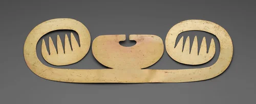 Nose Ornament with Lateral Extensions in Suggesting Whiskers, Wings, or Fish Barbels by Nariño, metalwork, 1000-1500