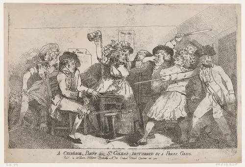 A Cribbage Party in St. Giles's Disturbed By A Press Gang by Thomas Rowlandson, print, 1787
