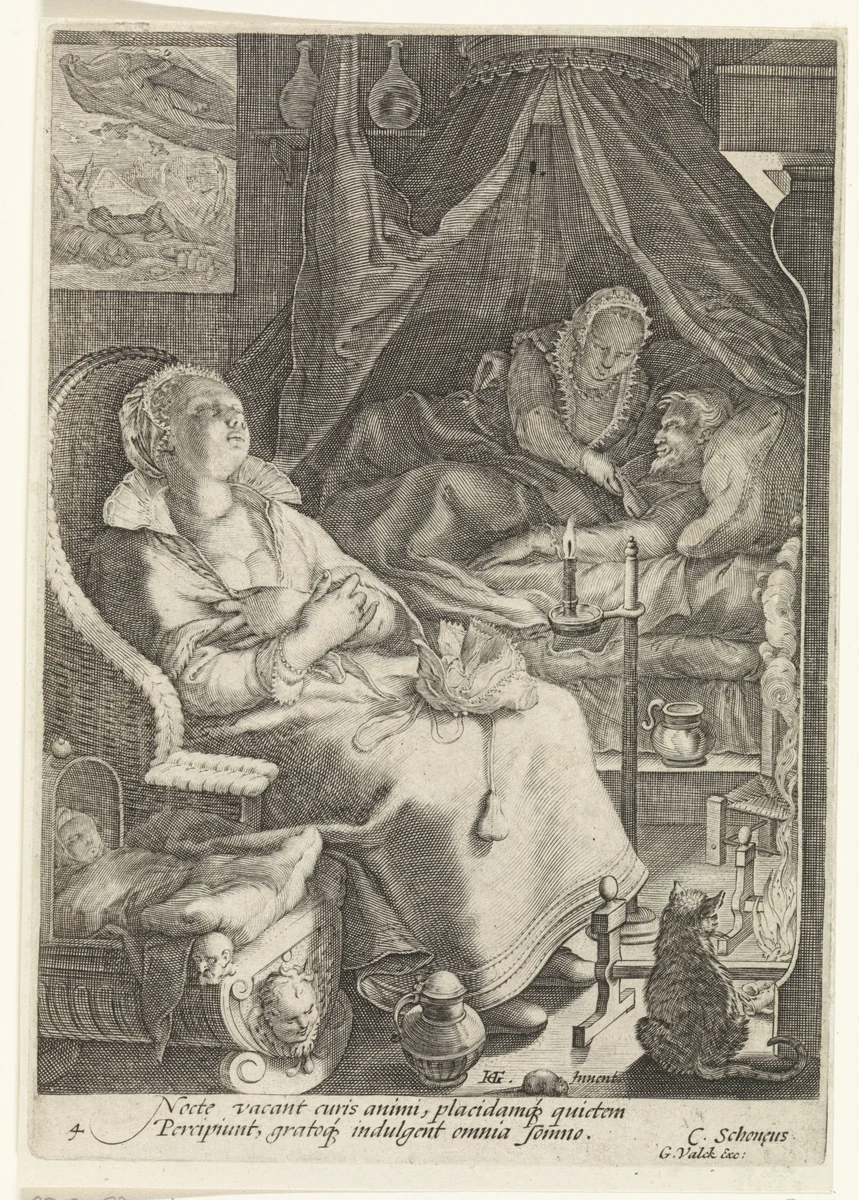 De nacht by Jan Saenredam, print, 1670-1726