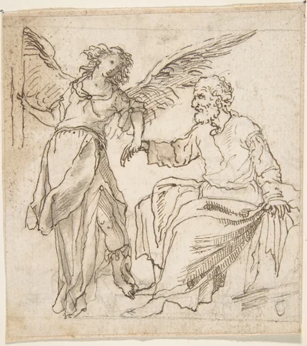 Angel Leading Saint Peter out of Prison (?) by anonymous, drawing, 1600-1700