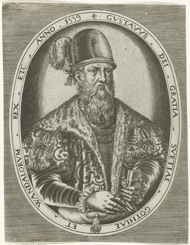 Portret van koning Gustaaf I van Zweden by Frans Huys, print, 1559