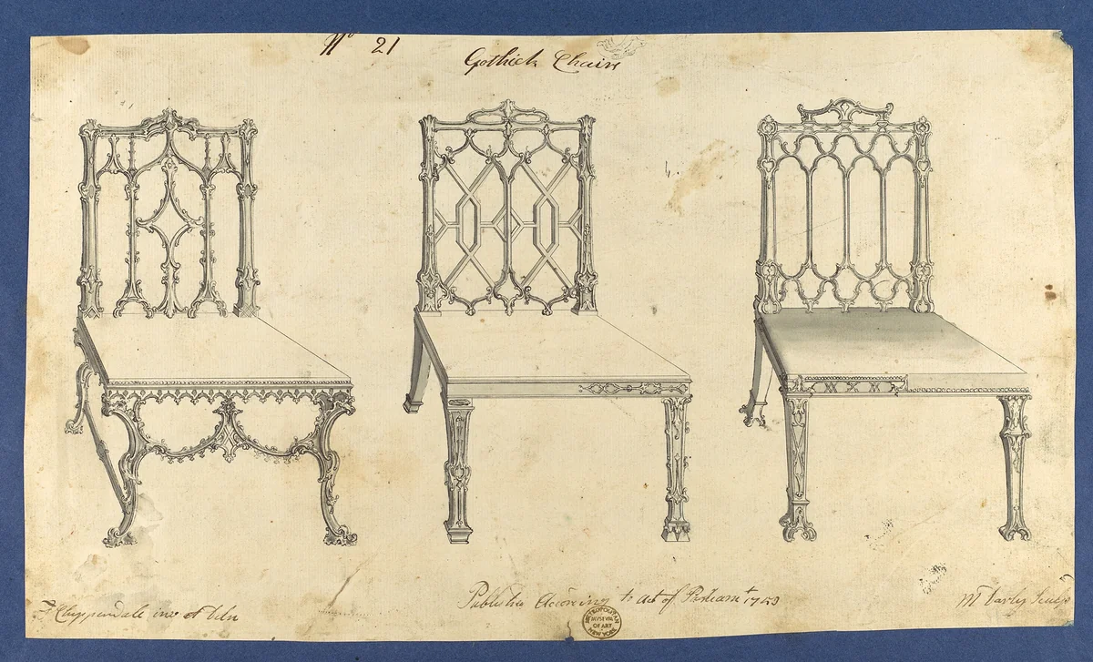 Gothick [Gothic] Chairs, in Chippendale Drawings, Vol. I by Thomas Chippendale, drawing, 1753