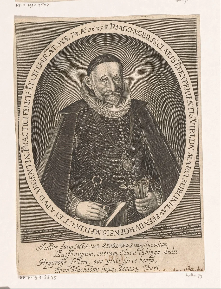 Portret van Martin Seiblin by Isaac Brun, print, 1629