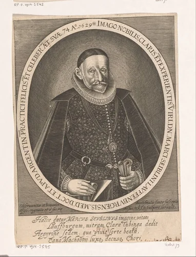 Portret van Martin Seiblin by Isaac Brun, print, 1629
