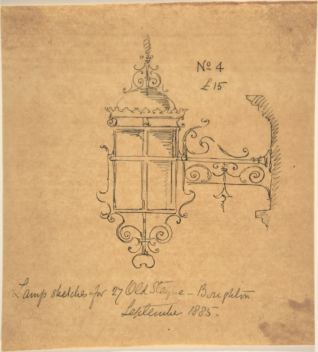 Lamp Design for 27 Old Steyne, Brighton by Richardson Ellson, drawing, 1885