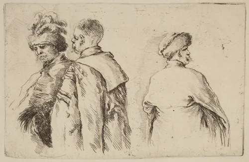 Three Hungarians by Stefano della Bella, print, 1610-1664