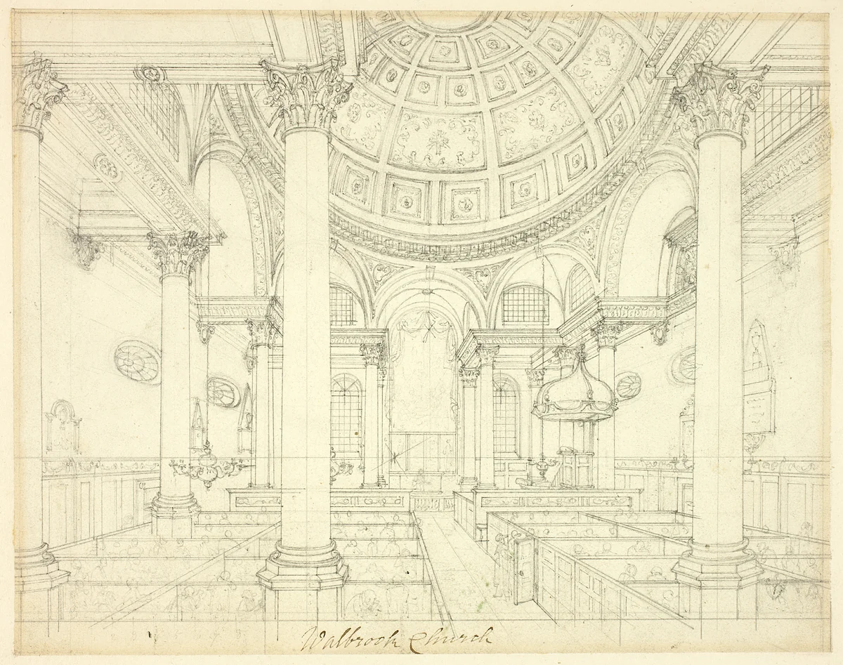 Study for St. Stephen's Walbrook, from Microcosm of London by Augustus Charles Pugin
Thomas Rowlandson, drawing, 1807-1809