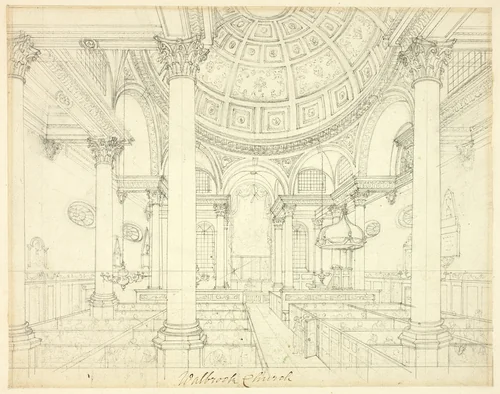 Study for St. Stephen's Walbrook, from Microcosm of London by Augustus Charles Pugin
Thomas Rowlandson, drawing, 1807-1809