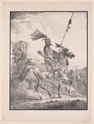 Kurd in military armor on horseback by Aleksandr Orlovsky, print, 1819