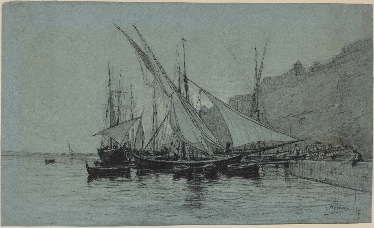 The Port of Monaco by Adolphe Appian, drawing, 1873