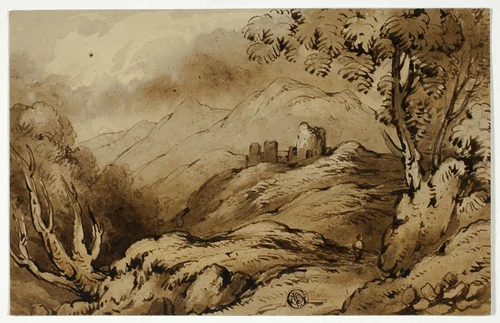 Mountainous Landscape with Ruins by John Varley, drawing, 1815-1836