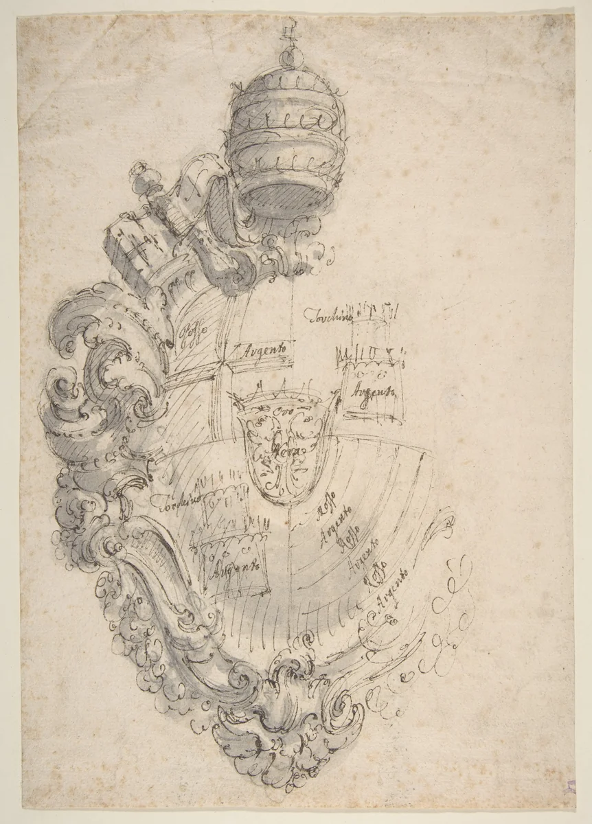 Coat of Arms of Clement XIII (Rezzonico) by Giovanni Battista Piranesi, drawing, 1758-1769