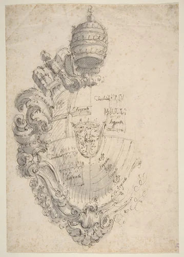 Coat of Arms of Clement XIII (Rezzonico) by Giovanni Battista Piranesi, drawing, 1758-1769