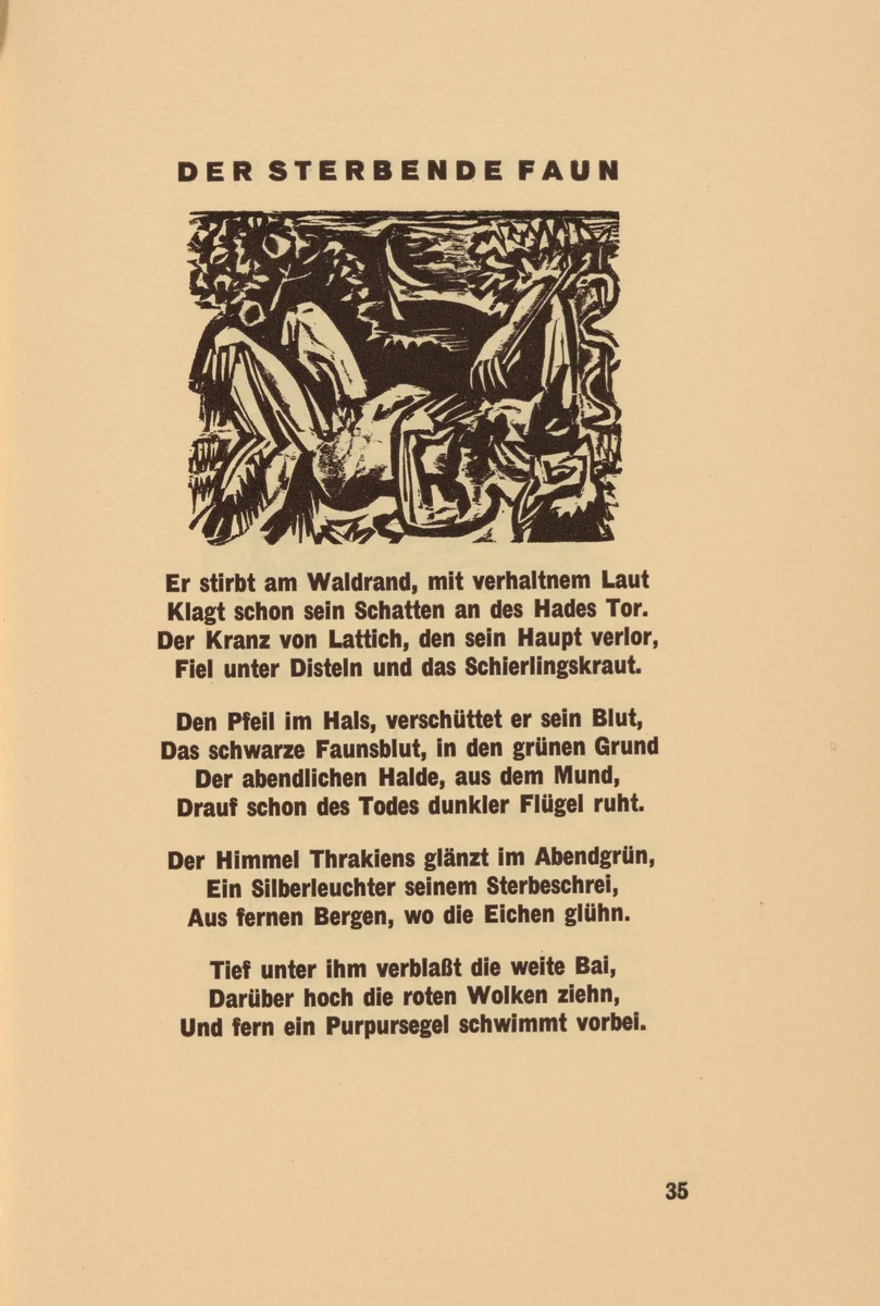 Der Sterbende Faun (The Dying Faun) (headpiece, page 35) from Georg Heym: Umbra Vitae (Georg Heym: The Shadow of Life) by Ernst Ludwig Kirchner, volume, 1924