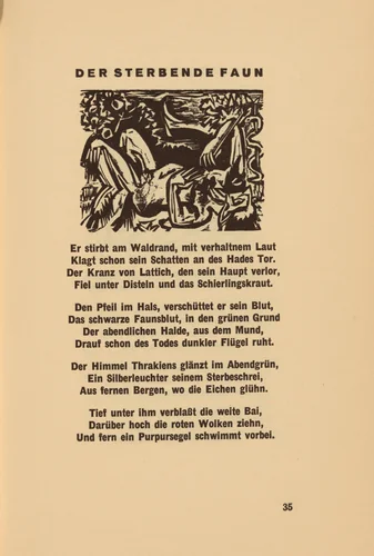 Der Sterbende Faun (The Dying Faun) (headpiece, page 35) from Georg Heym: Umbra Vitae (Georg Heym: The Shadow of Life) by Ernst Ludwig Kirchner, volume, 1924