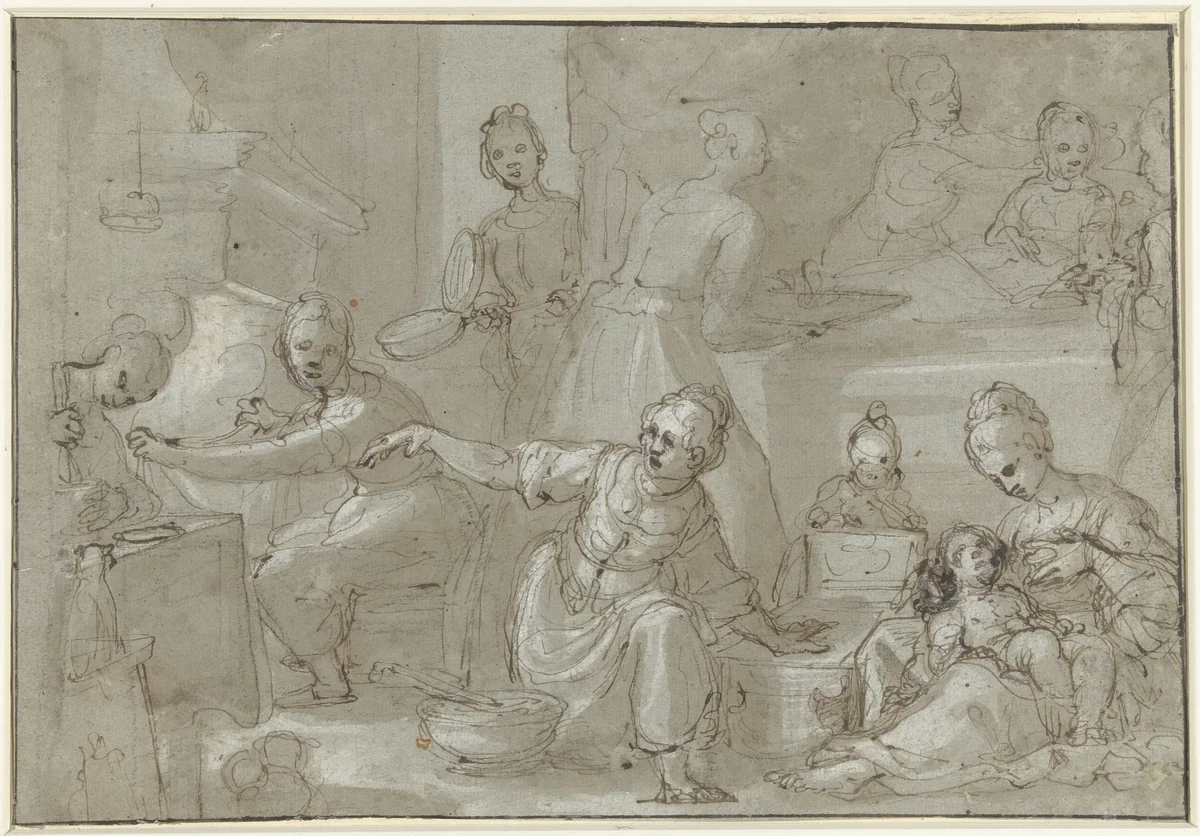 Birth of the Virgin by anonymous, drawing, 1580-1620