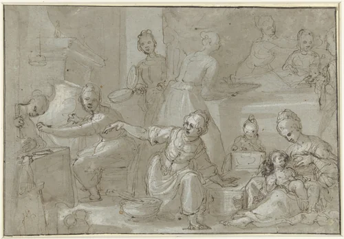 Birth of the Virgin by anonymous, drawing, 1580-1620