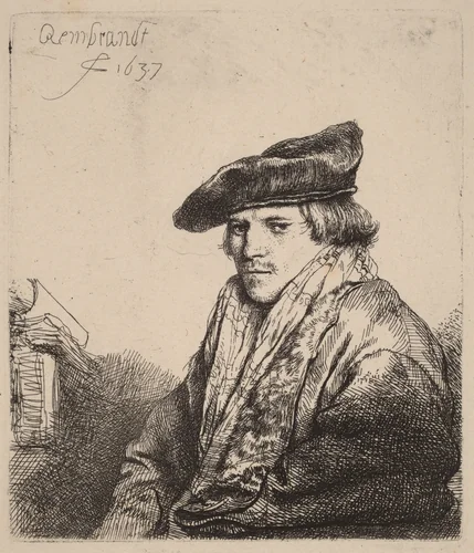 Young Man in a Velvet Cap (Petrus Sylvius?) by Rembrandt van Rijn, print, 1637