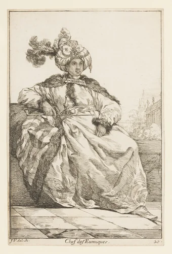 Chef des Eunuques (head of the Eunuchs), from the series "Caravane du Sultan à la Mecque..." (Caravan of a Sultan Going to Mecca) by Joseph-Marie Vien, print, 1748